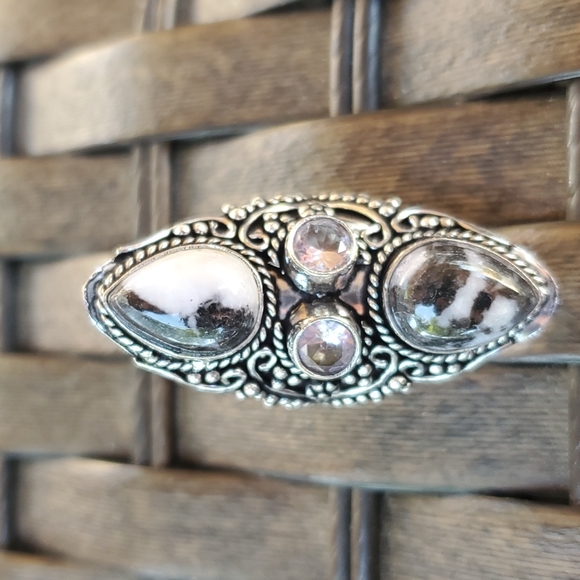 New Amazing Zebra Jasper and White Topaz 925 Silver Statement Ring. - Picture 13 of 16